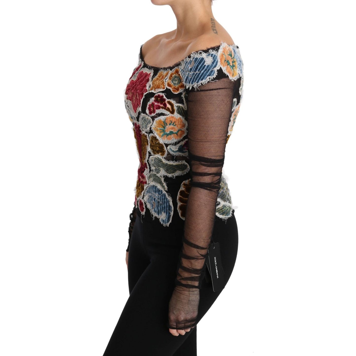 Dolce & Gabbana Black Floral Ricamo Top T-shirt Blouse TSH3085-36
