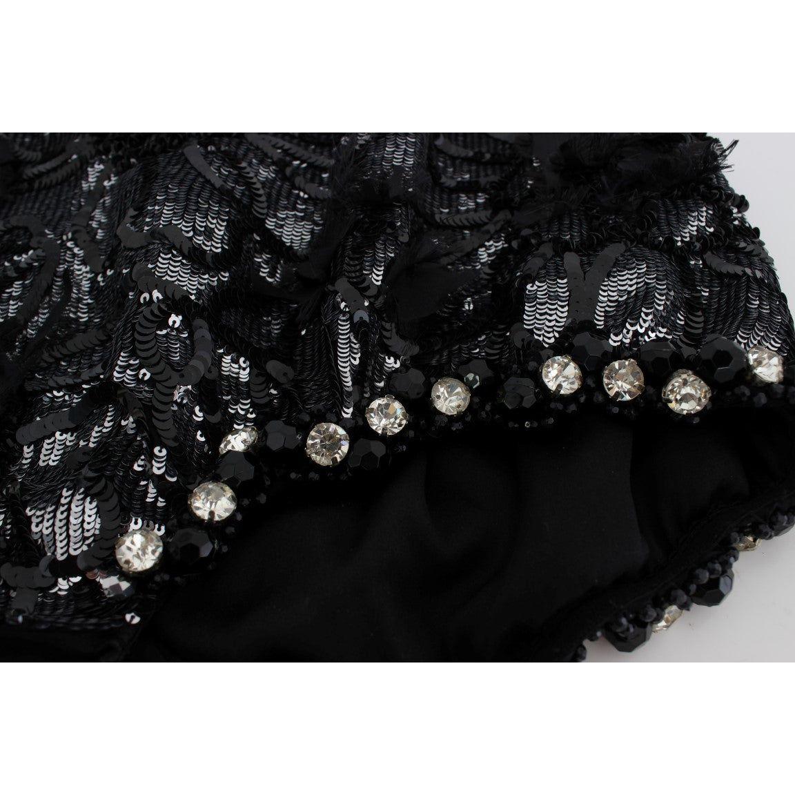 Dolce & Gabbana Black Crystal Sequined Mini Shorts SIG20108-1