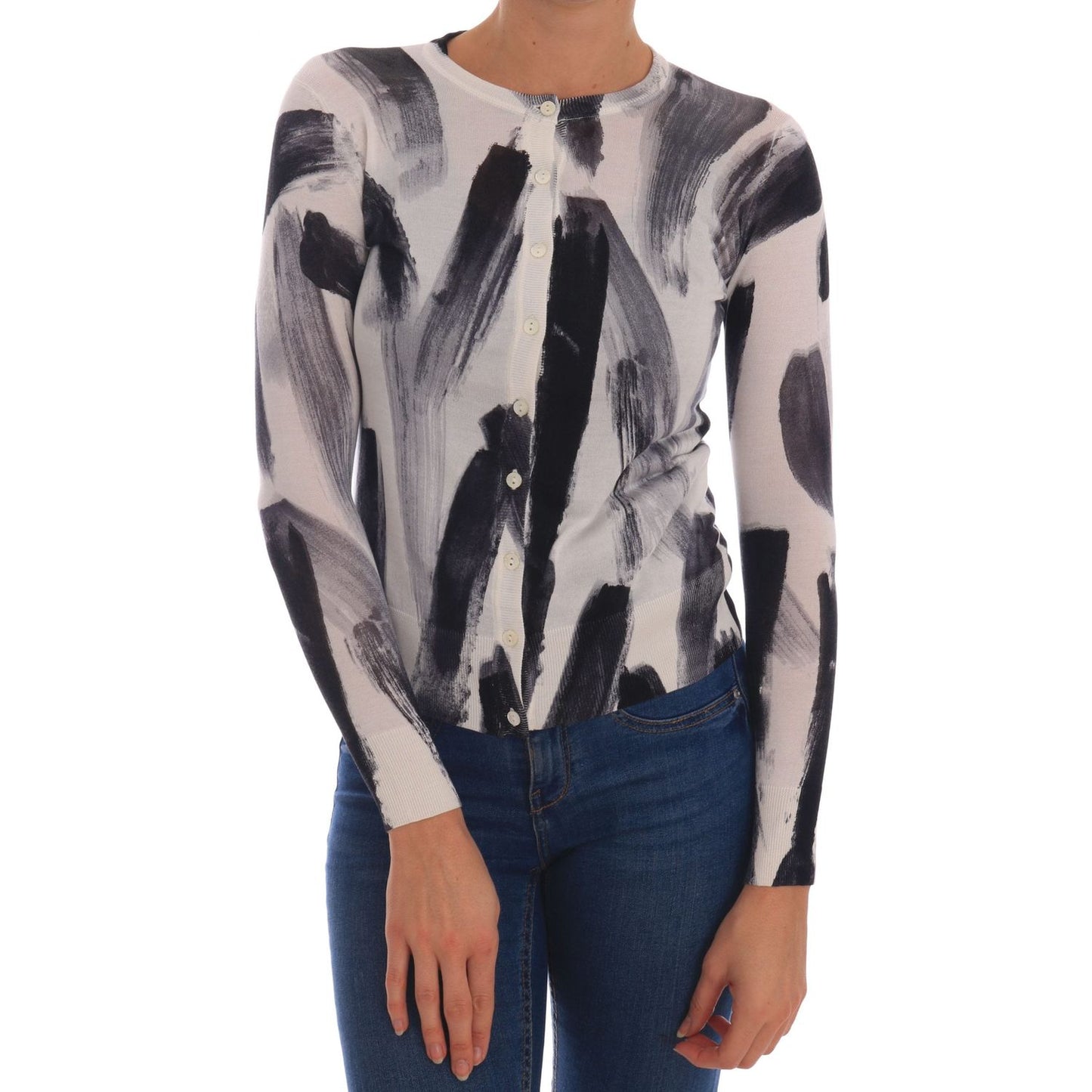Dolce & Gabbana Cardigan Lightweight Silk Paint Stroke Sweater TSH1924-36