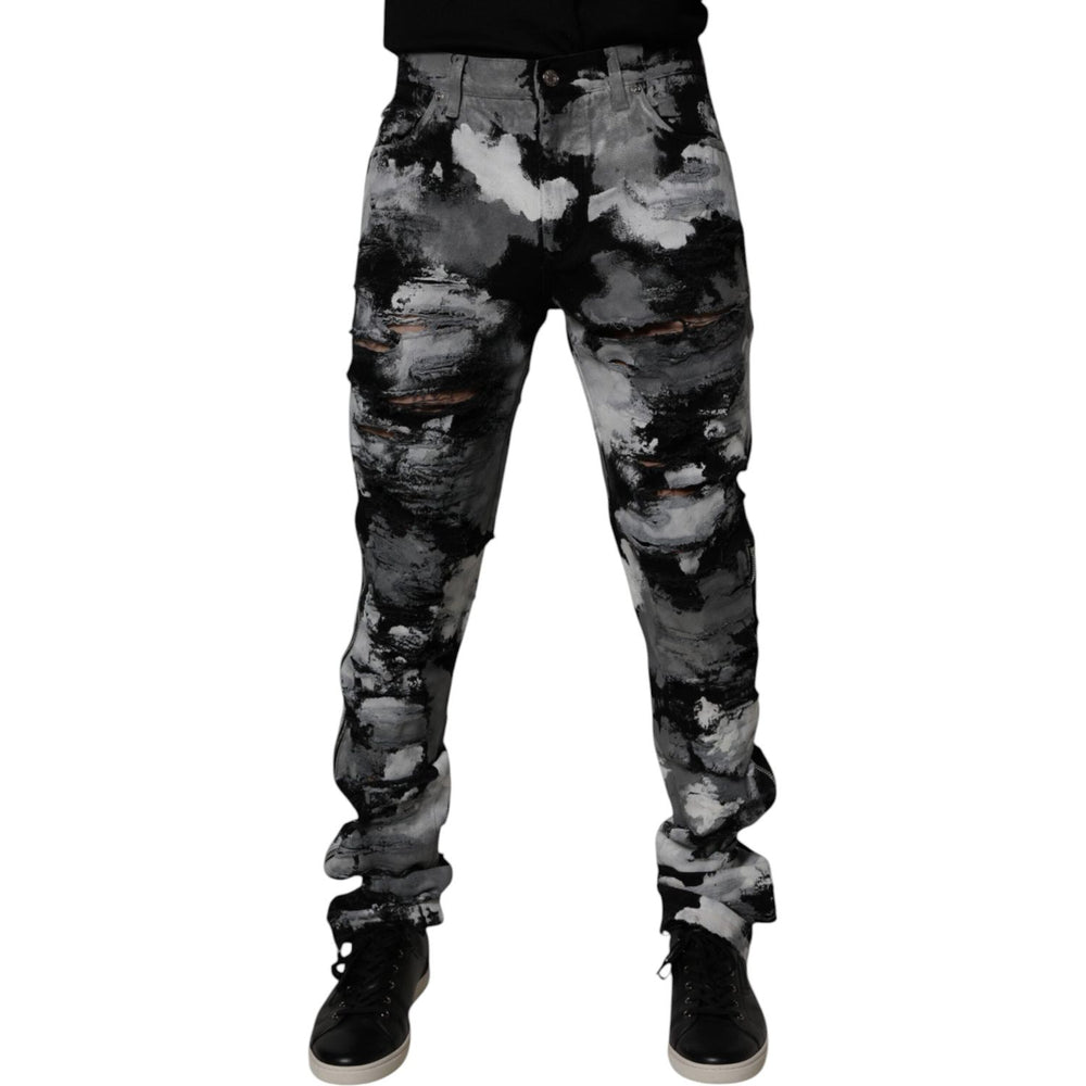 Dolce & Gabbana Multicolor Camouflage Tattered Skinny Denim Jeans PAN75218-48
