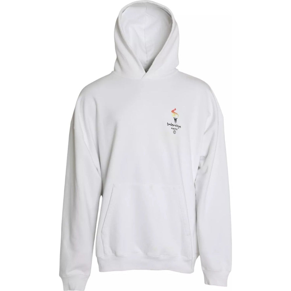 Balenciaga White Cotton Logo Hooded Pullover Oversize Sweater TSH84989-XS
