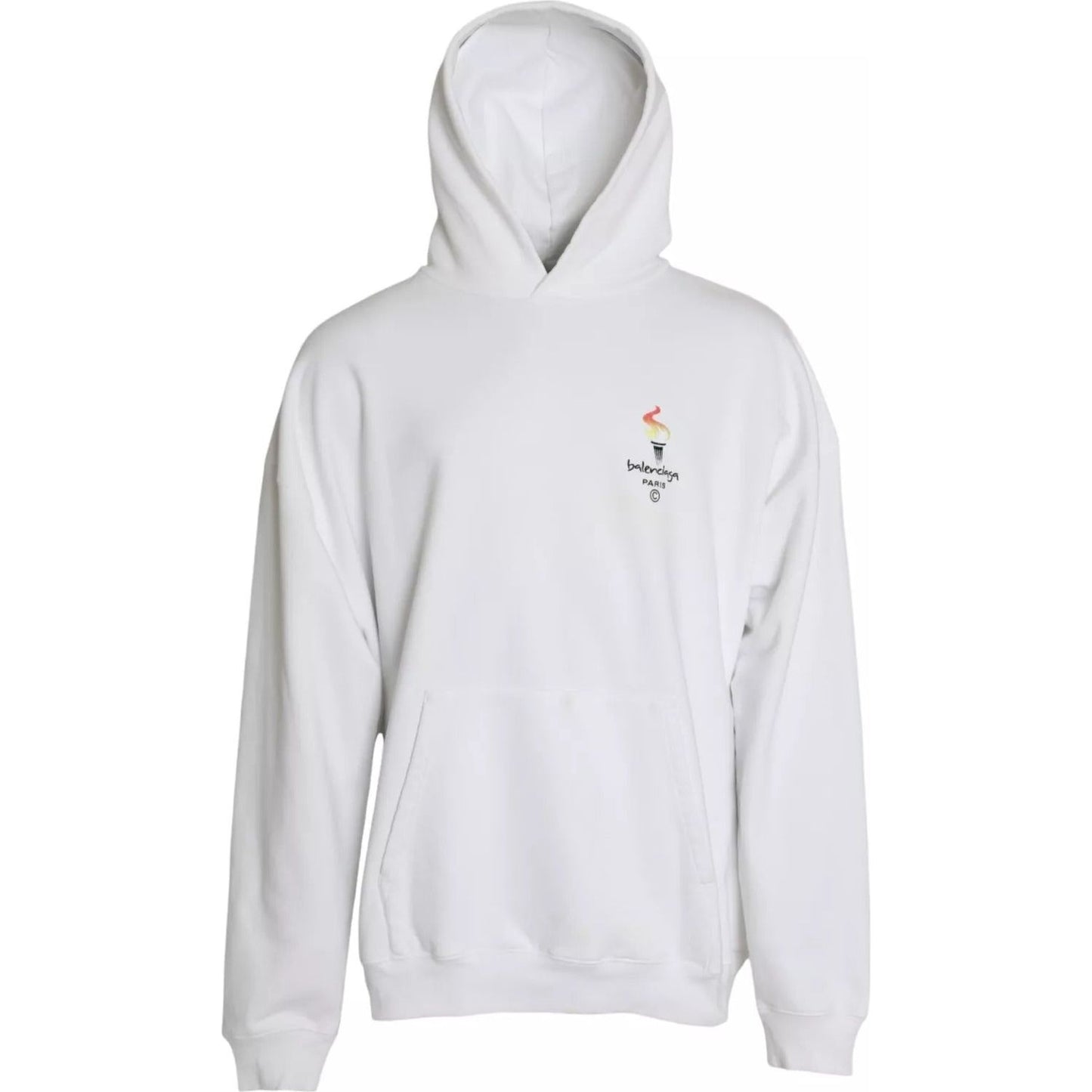 Balenciaga White Cotton Logo Hooded Pullover Oversize Sweater TSH84989-XS