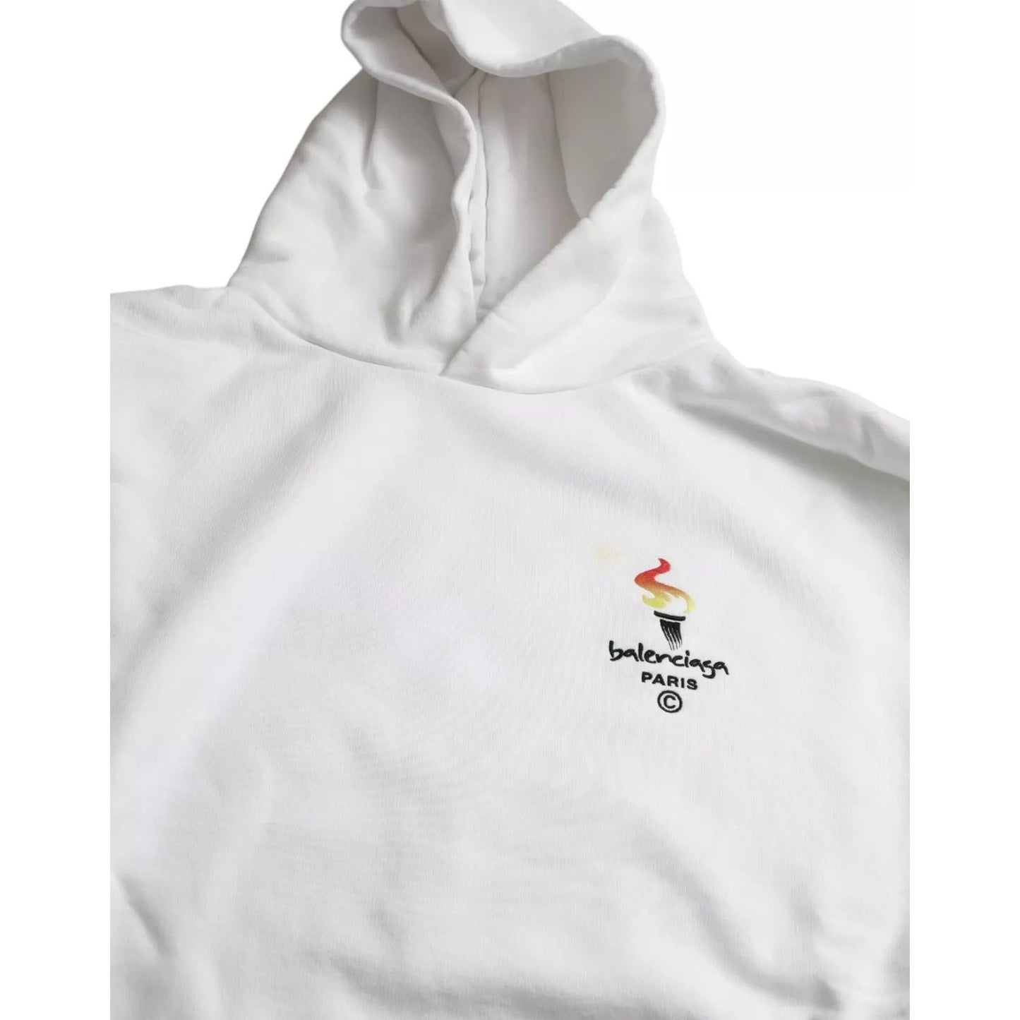 Balenciaga White Cotton Logo Hooded Pullover Oversize Sweater TSH84989-XS