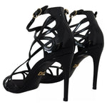 Dolce & Gabbana Black Leather Stiletto Heels Sandals Shoes LA9988-36.5