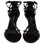 Dolce & Gabbana Black Leather Stiletto Heels Sandals Shoes LA9988-36.5