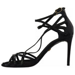 Dolce & Gabbana Black Leather Stiletto Heels Sandals Shoes LA9988-36.5