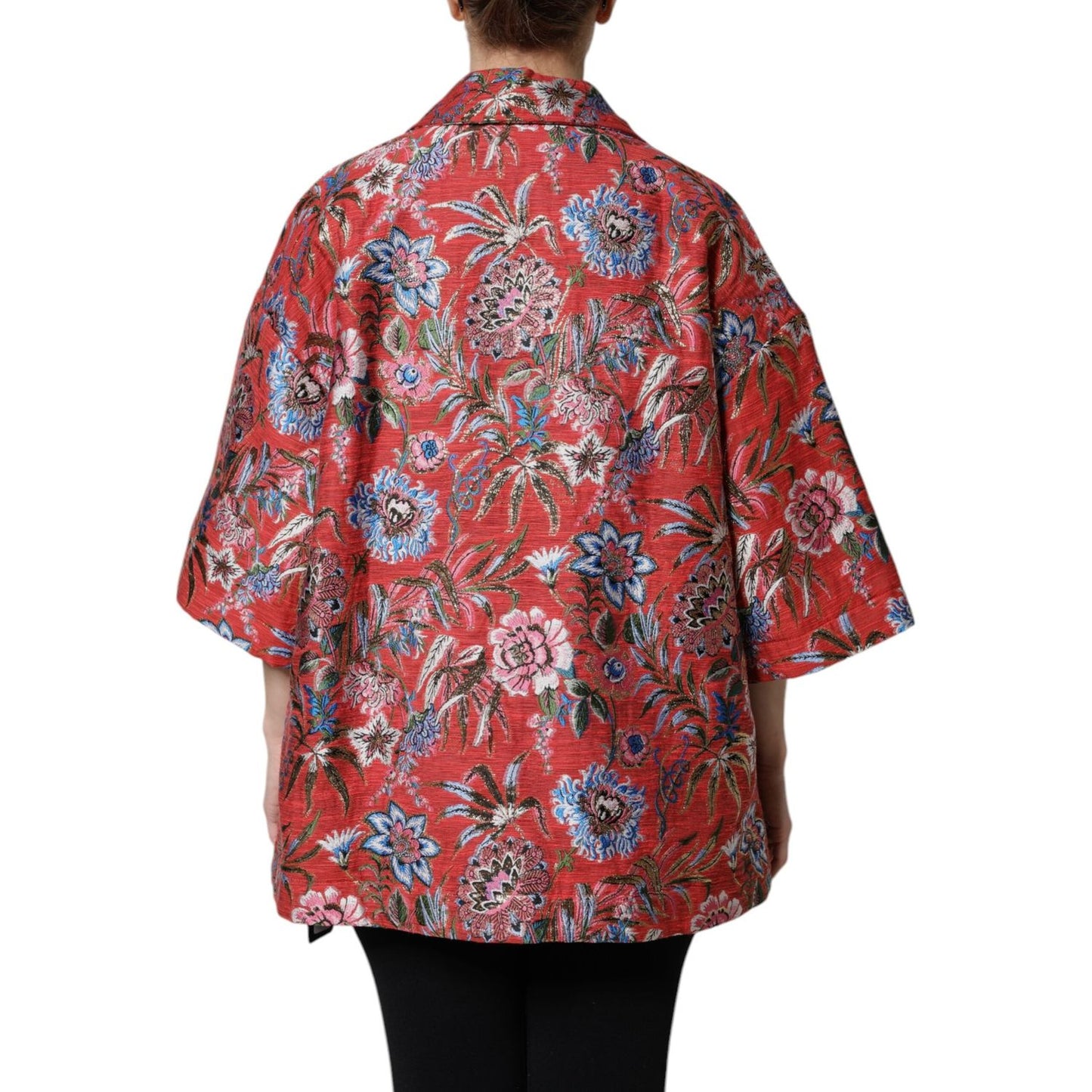 Dolce & Gabbana Red Floral Jacquard Button Down Coat Jacket JKT41384-38