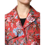 Dolce & Gabbana Red Floral Jacquard Button Down Coat Jacket JKT41384-38