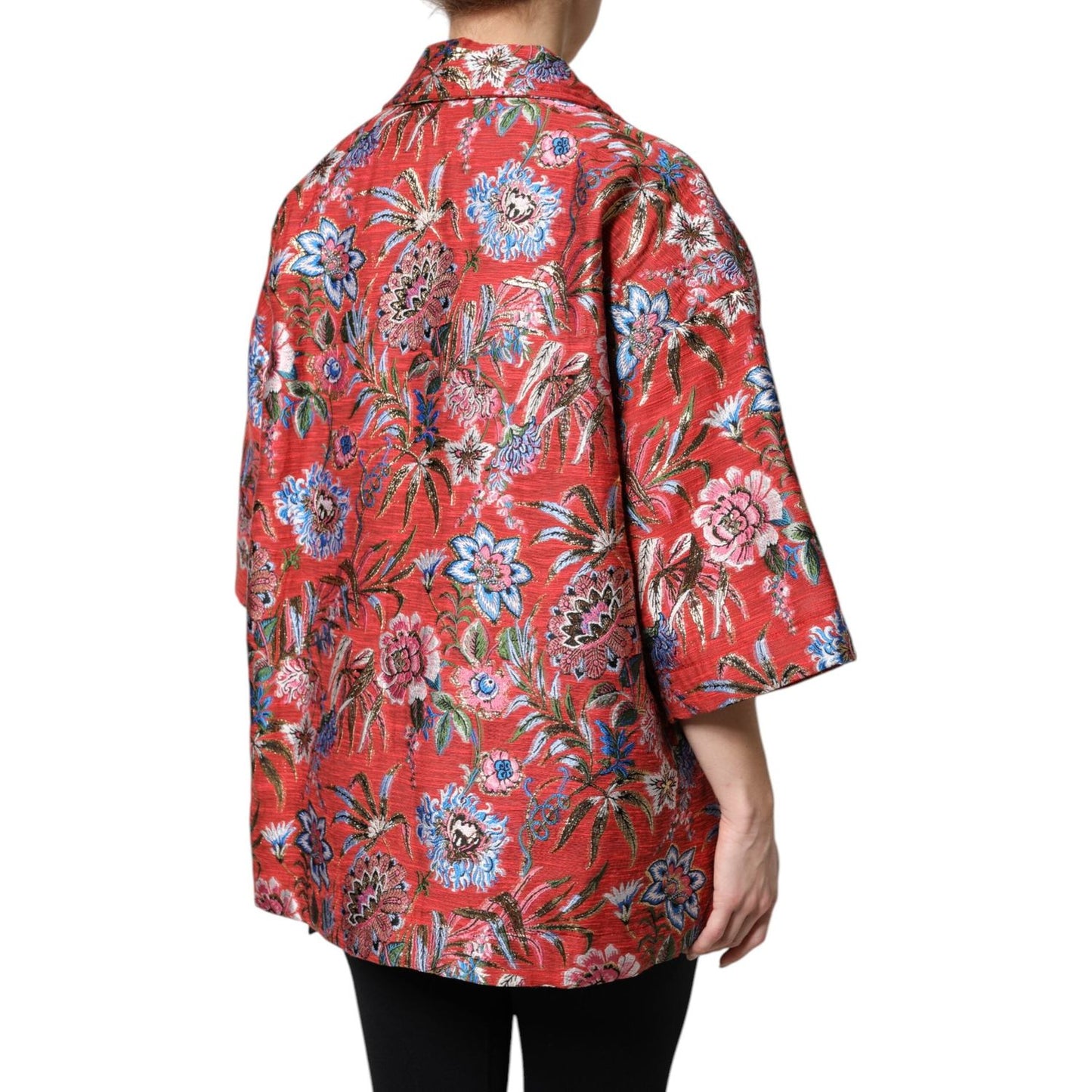Dolce & Gabbana Red Floral Jacquard Button Down Coat Jacket JKT41384-38