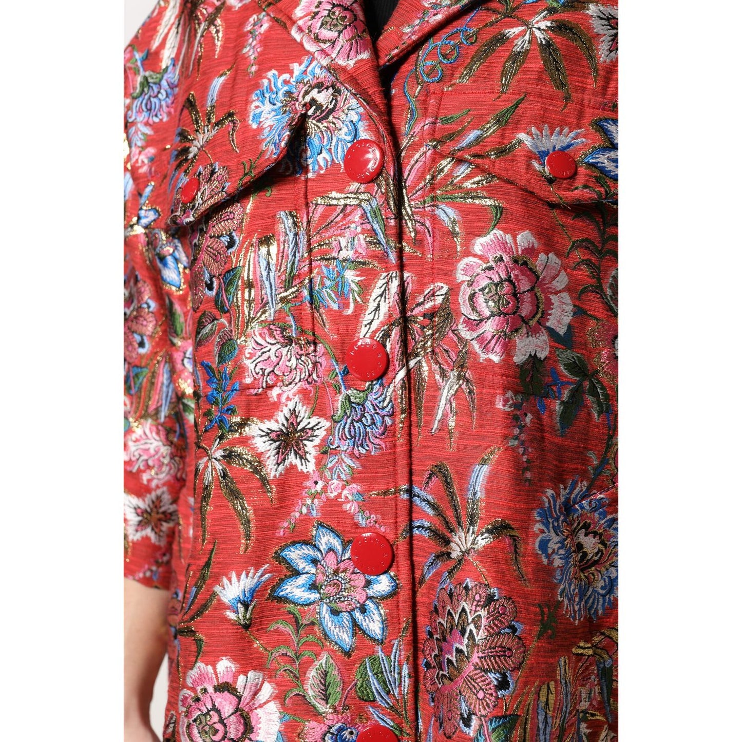 Dolce & Gabbana Red Floral Jacquard Button Down Coat Jacket JKT41384-38