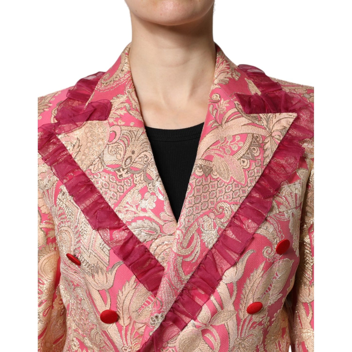 Dolce & Gabbana Pink Gold Jacquard Nylon Coat Blazer Jacket JKT41385-36