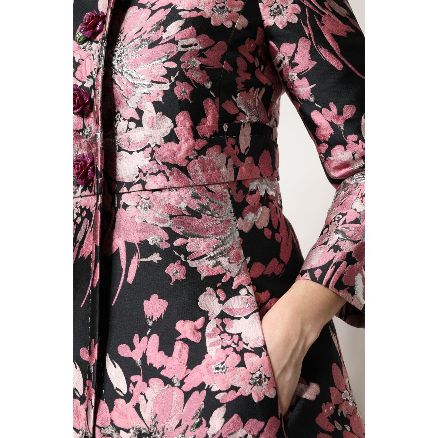 Dolce & Gabbana Pink Black Floral Brocade Trenchcoat Jacket JKT41386-38