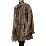 Dolce & Gabbana Brown Leopard Print Scarf Collared Chiffon Dress DR81635-38