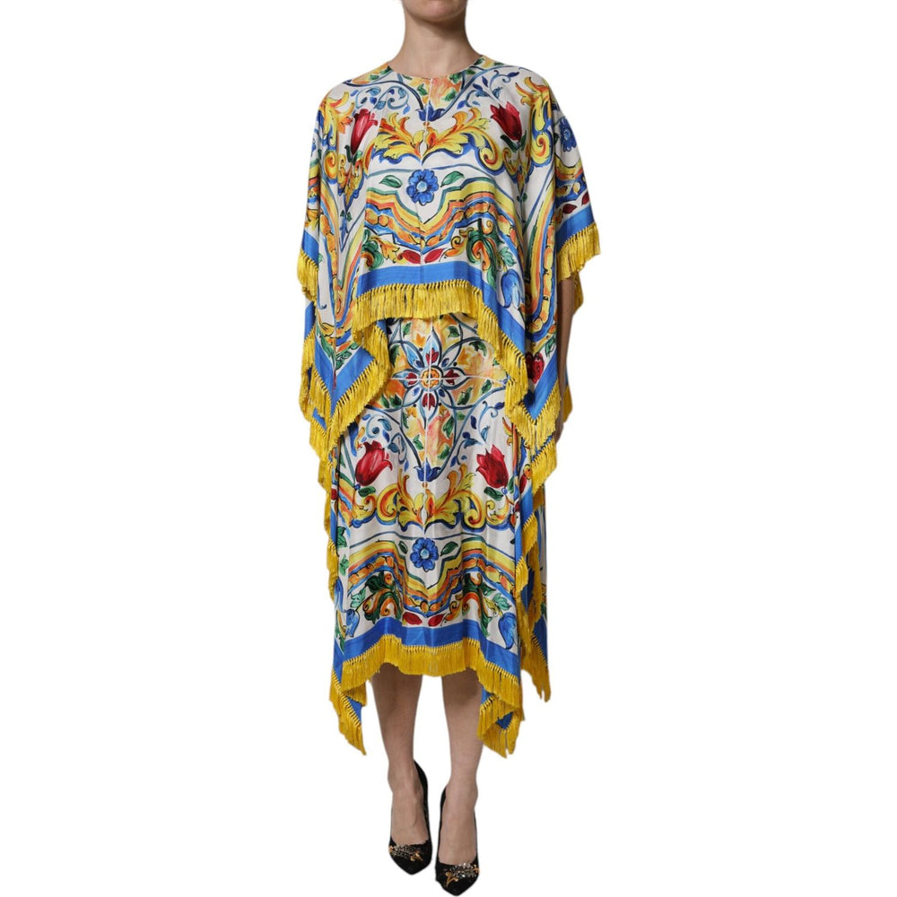 Dolce & Gabbana Multicolor Majolica Kaftan Short Sleeves Maxi Dress DR81636-36