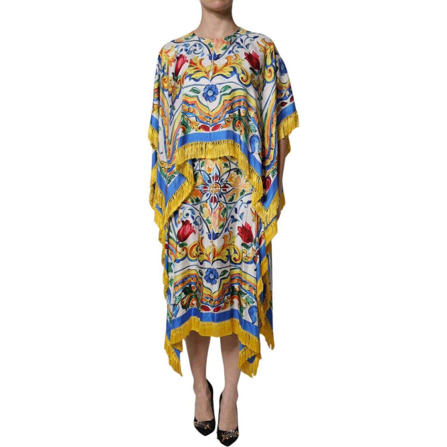 Dolce & Gabbana Multicolor Majolica Kaftan Short Sleeves Maxi Dress DR81636-36