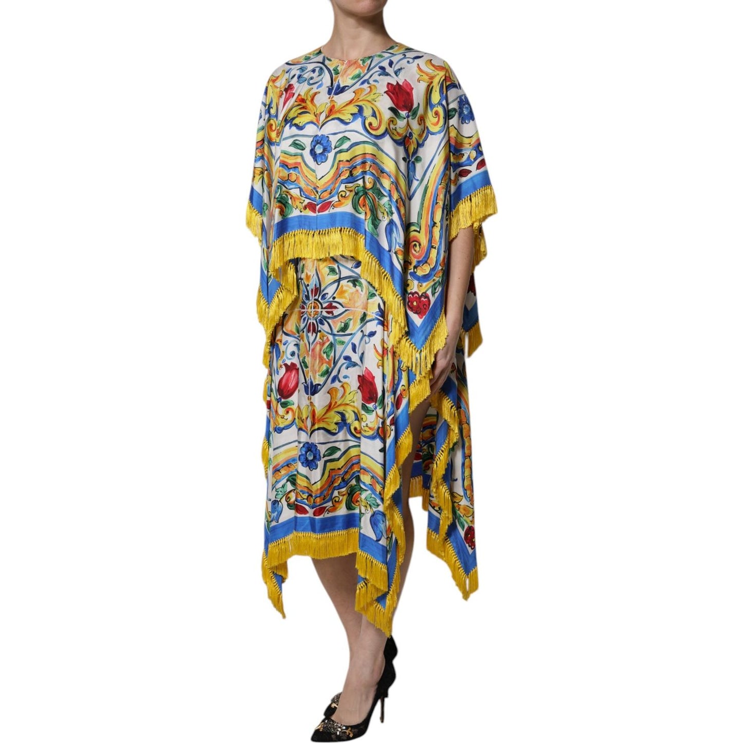 Dolce & Gabbana Multicolor Majolica Kaftan Short Sleeves Maxi Dress DR81636-36