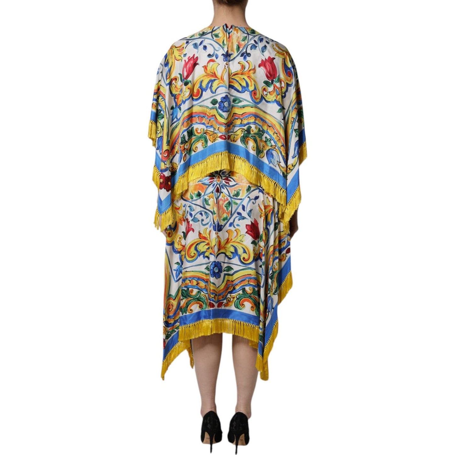 Dolce & Gabbana Multicolor Majolica Kaftan Short Sleeves Maxi Dress DR81636-36