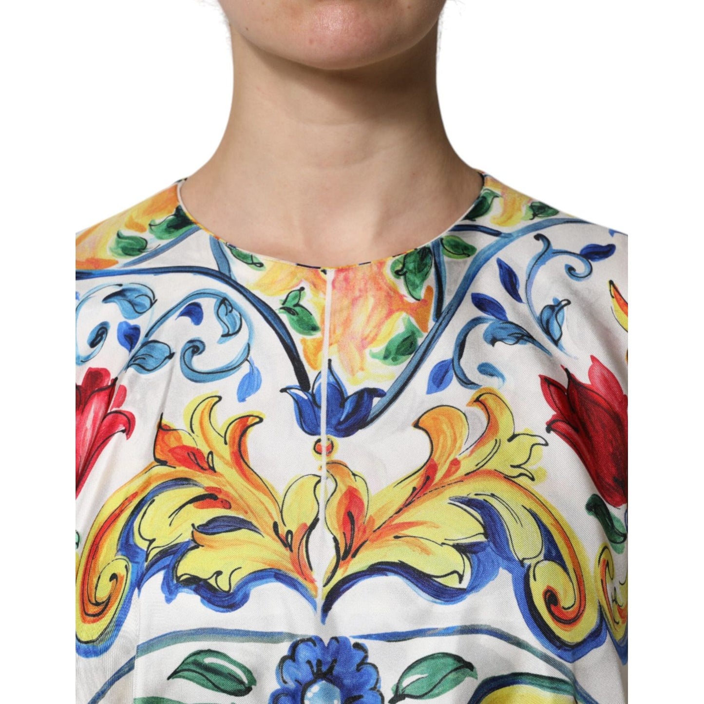 Dolce & Gabbana Multicolor Majolica Kaftan Short Sleeves Maxi Dress DR81636-36