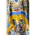 Dolce & Gabbana Multicolor Majolica Kaftan Short Sleeves Maxi Dress DR81636-36