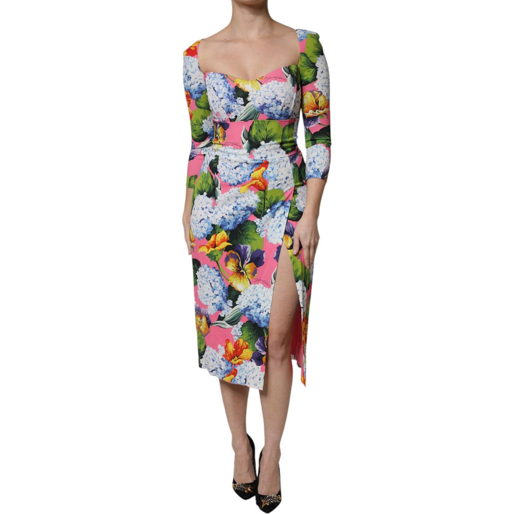 Dolce & Gabbana Multicolor Floral Side Slit Midi Dress DR81652-36