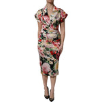 Dolce & Gabbana Multicolor Floral Short Sleeves Sheath Midi Dress DR81654-36