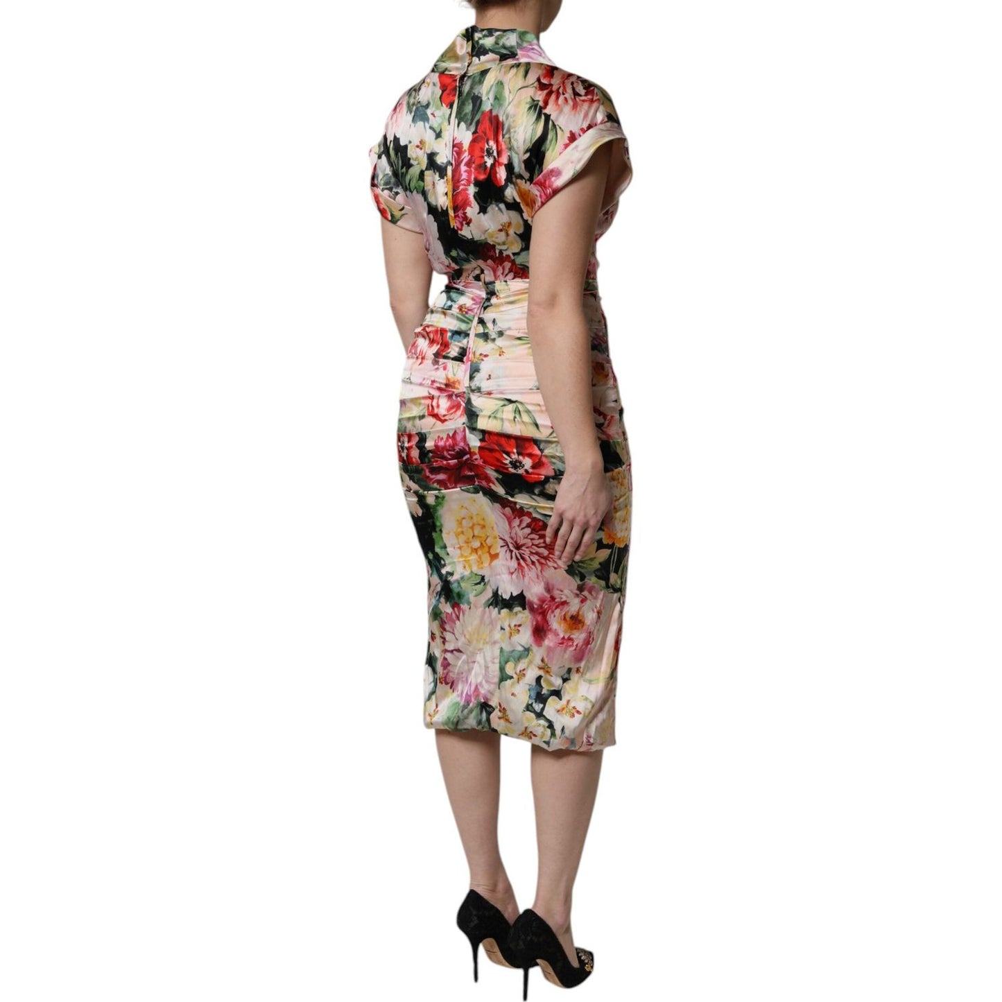 Dolce & Gabbana Multicolor Floral Short Sleeves Sheath Midi Dress DR81654-36