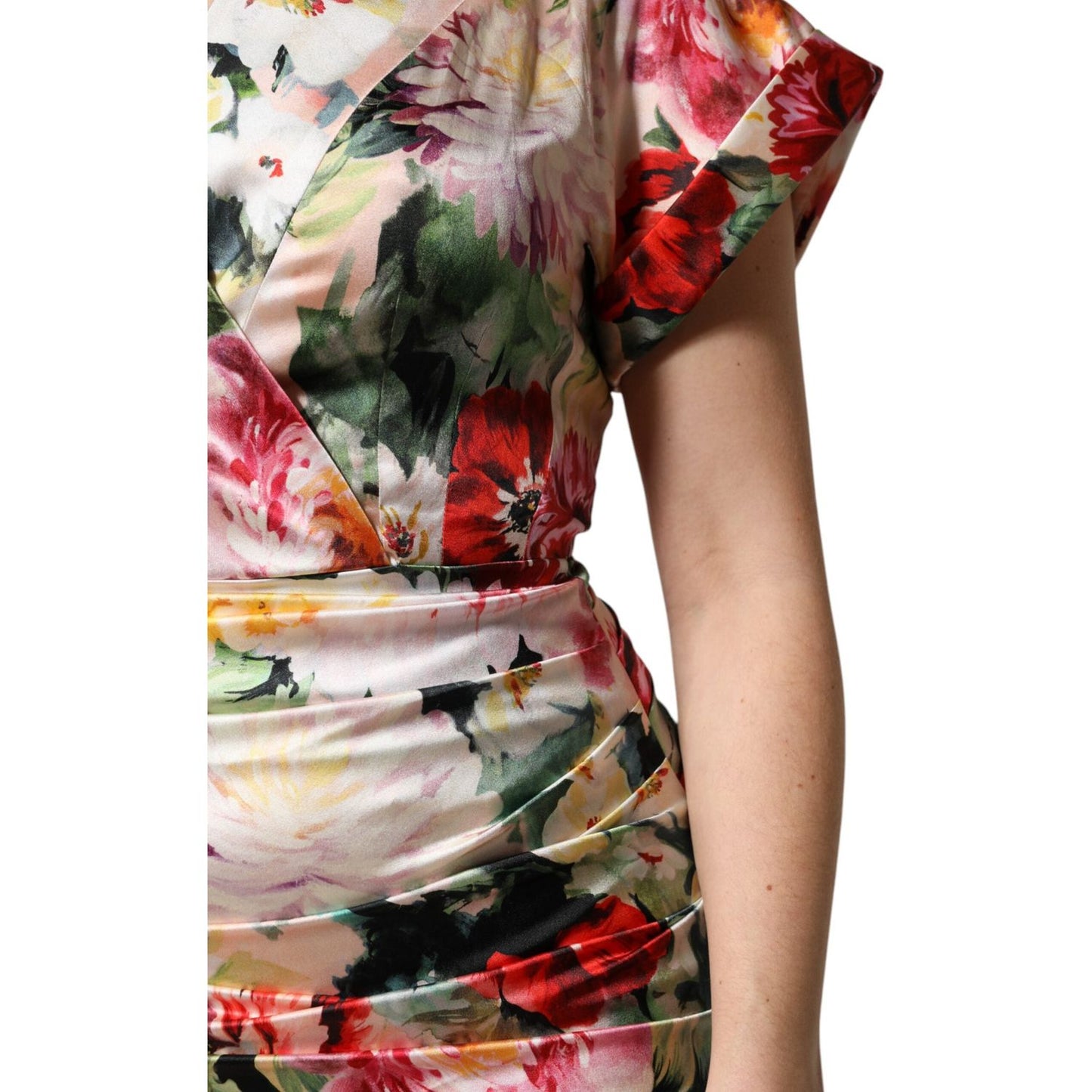 Dolce & Gabbana Multicolor Floral Short Sleeves Sheath Midi Dress DR81654-36