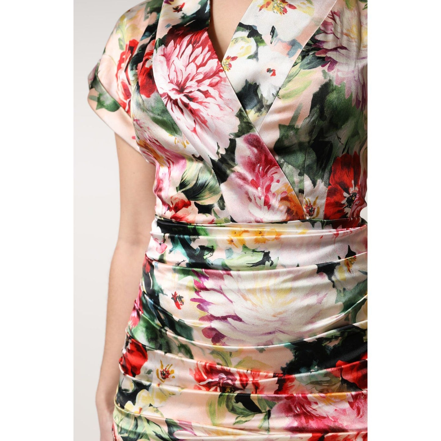 Dolce & Gabbana Multicolor Floral Short Sleeves Sheath Midi Dress DR81654-36