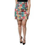 Dolce & Gabbana Multicolor Floral Lace High Waist Mini Skirt SKI2079-36