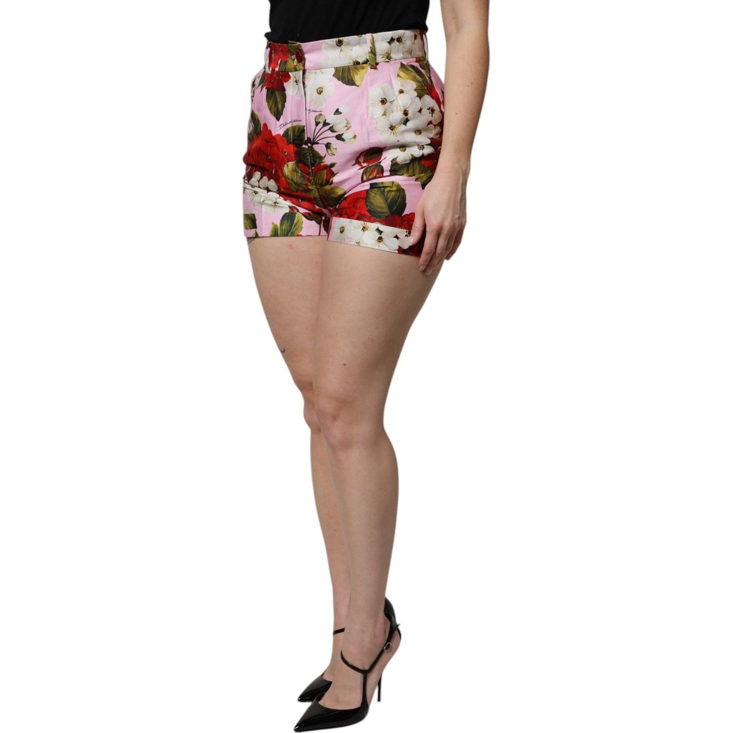 Dolce & Gabbana Pink Floral Print High Waist Hotpants Short SKI2082-36