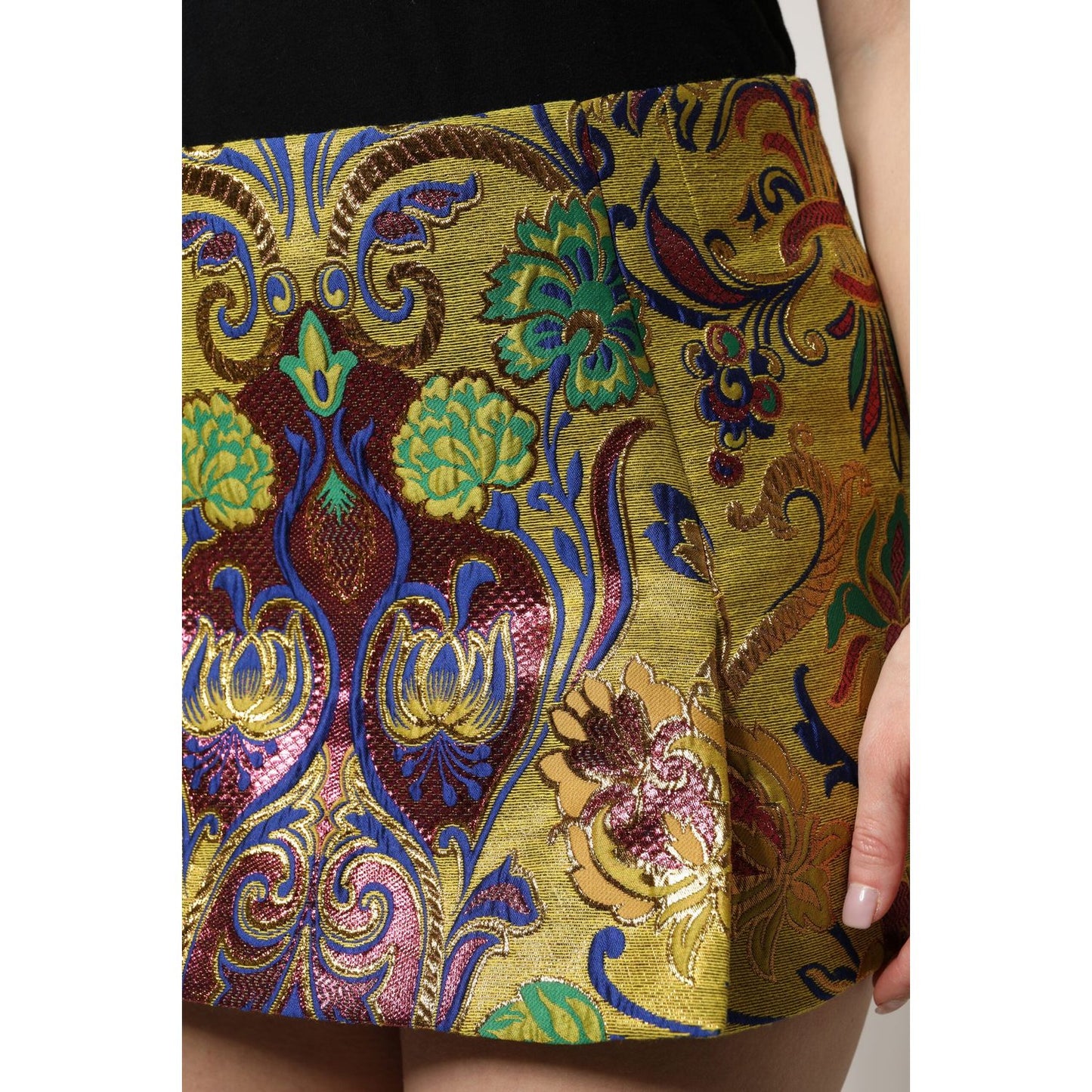 Dolce & Gabbana Multicolor Floral Jacquard Mid Waist Mini Skirt SKI2086-36