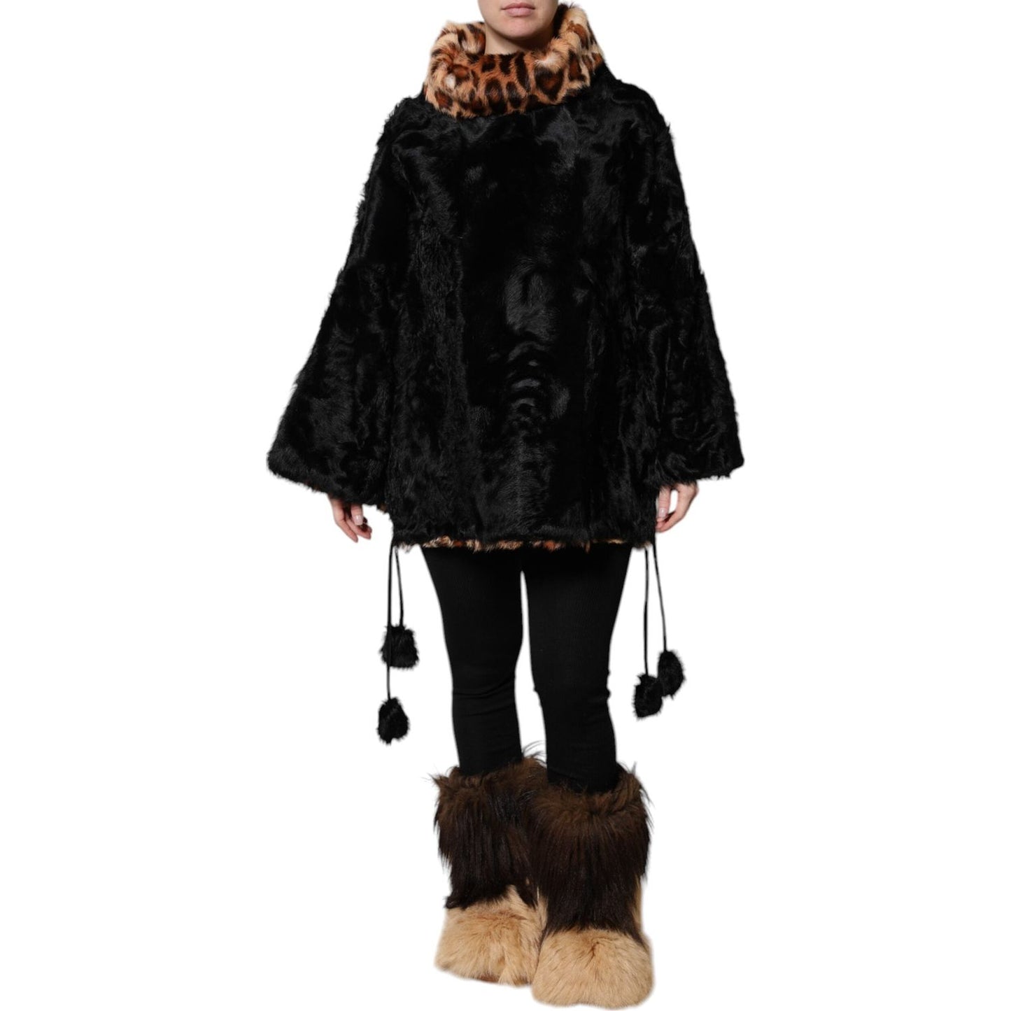 Dolce & Gabbana Black Lamb Fur Short Women Coat Jacket TSH1933-36