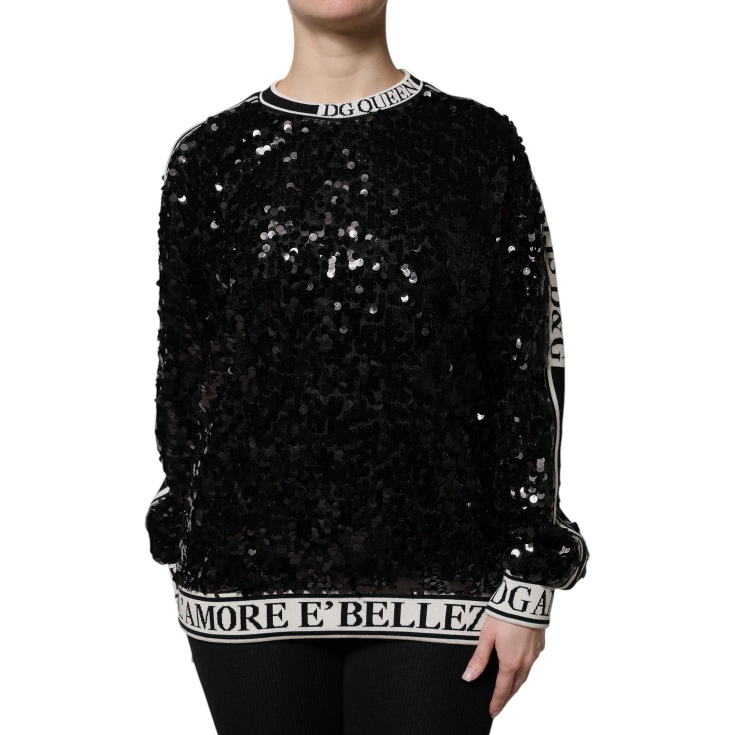 Dolce & Gabbana Black DG Queen Sequin Pullover Sweater TSH90082-36