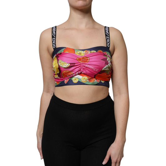Dolce & Gabbana Multicolor Floral Sleeveless Bustier Cropped Top