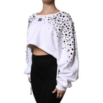 Dolce & Gabbana White Embellished Long Sleeve Cropped Sweater TSH90103-40