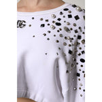 Dolce & Gabbana White Embellished Long Sleeve Cropped Sweater TSH90103-40
