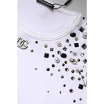 Dolce & Gabbana White Embellished Long Sleeve Cropped Sweater TSH90103-40