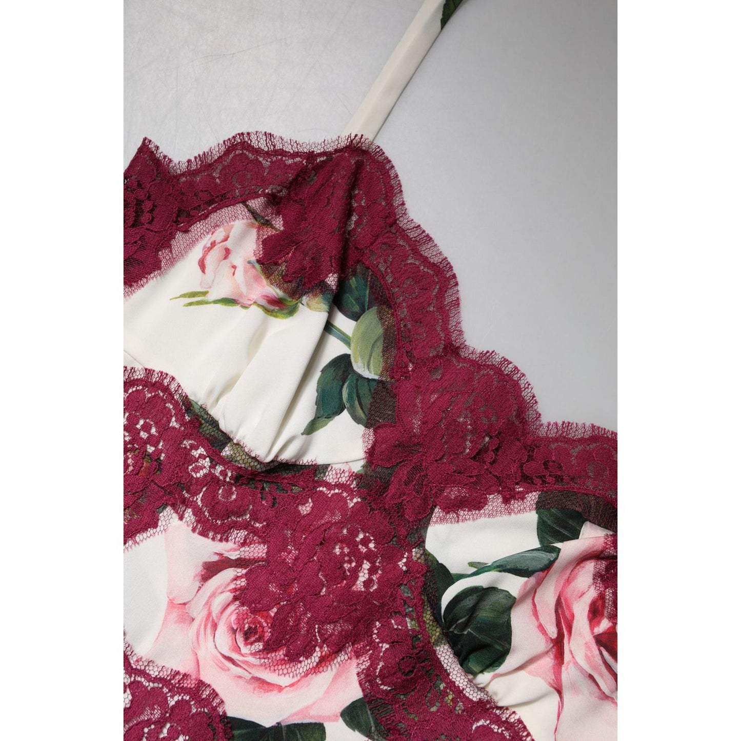 Dolce & Gabbana White Rose Print Satin Lace Tank Top Lingerie TSH90111-38