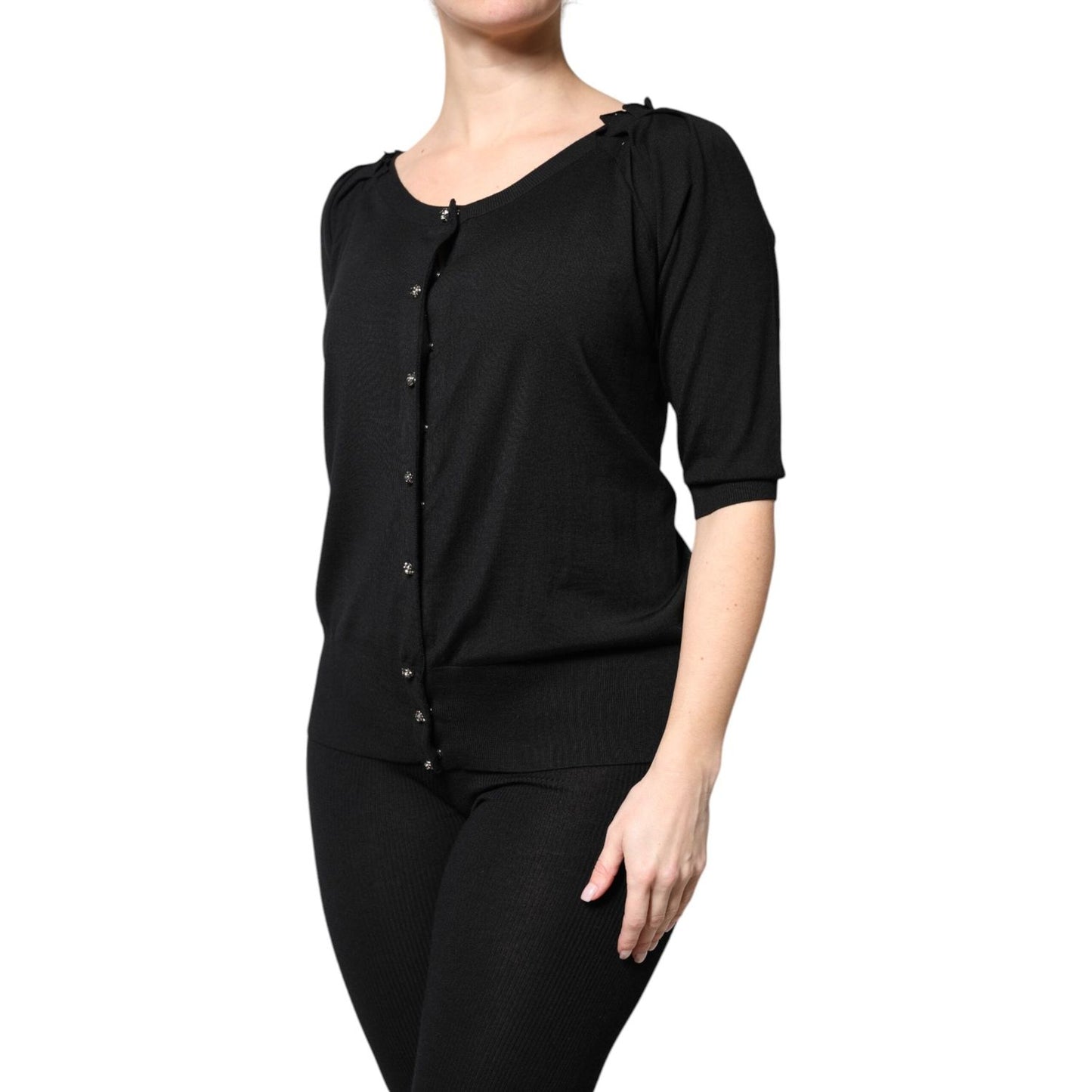 Dolce & Gabbana Black Button Down Short Sleeve Blouse Top TSH90120-50