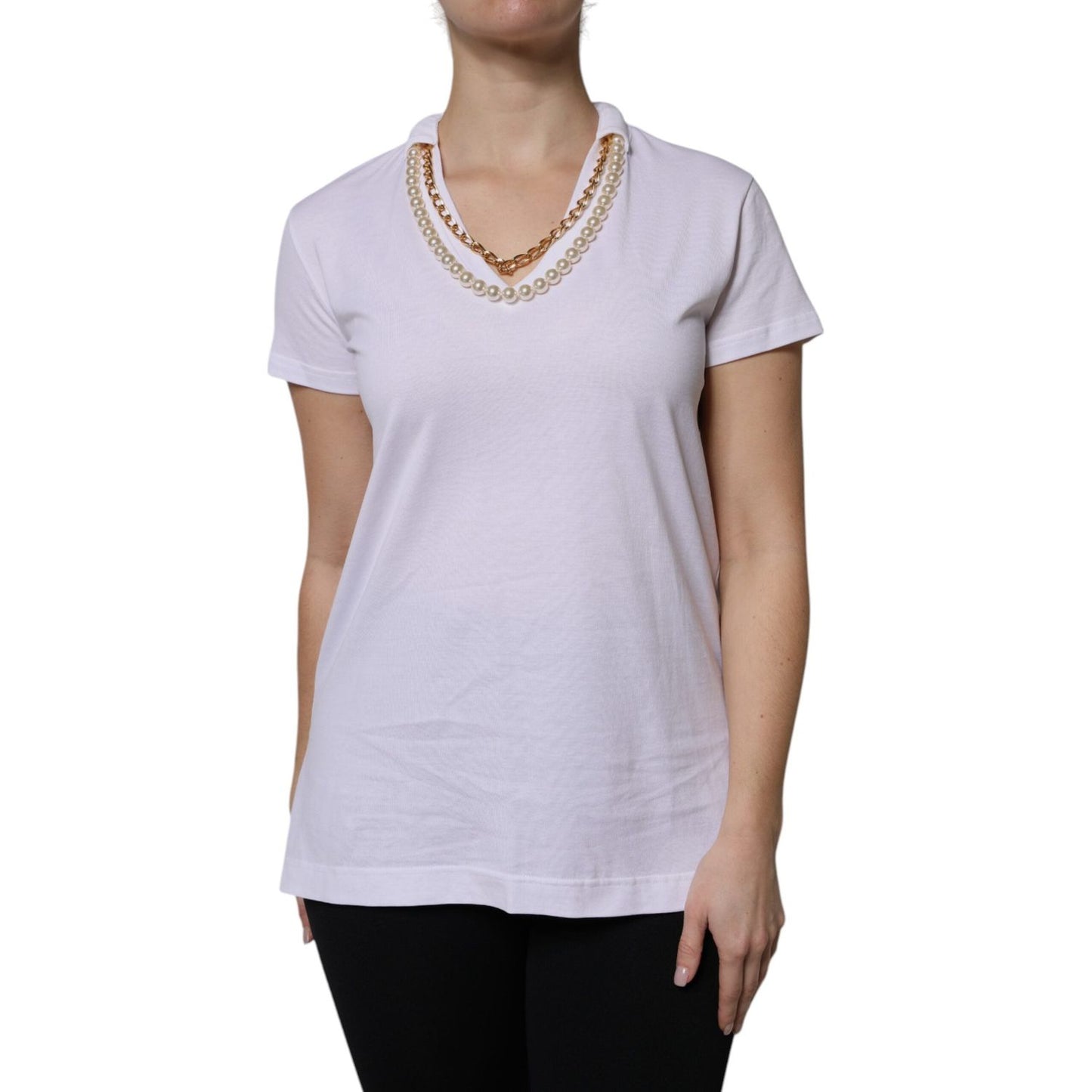 Dolce & Gabbana White Necklace Cotton Short Sleeve T-shirt TSH90242-38