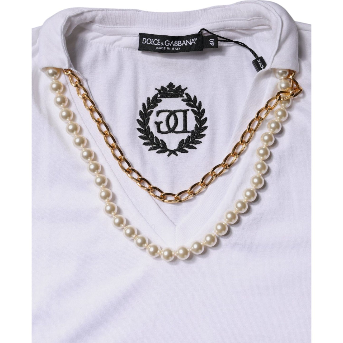 Dolce & Gabbana White Necklace Cotton Short Sleeve T-shirt TSH90242-38