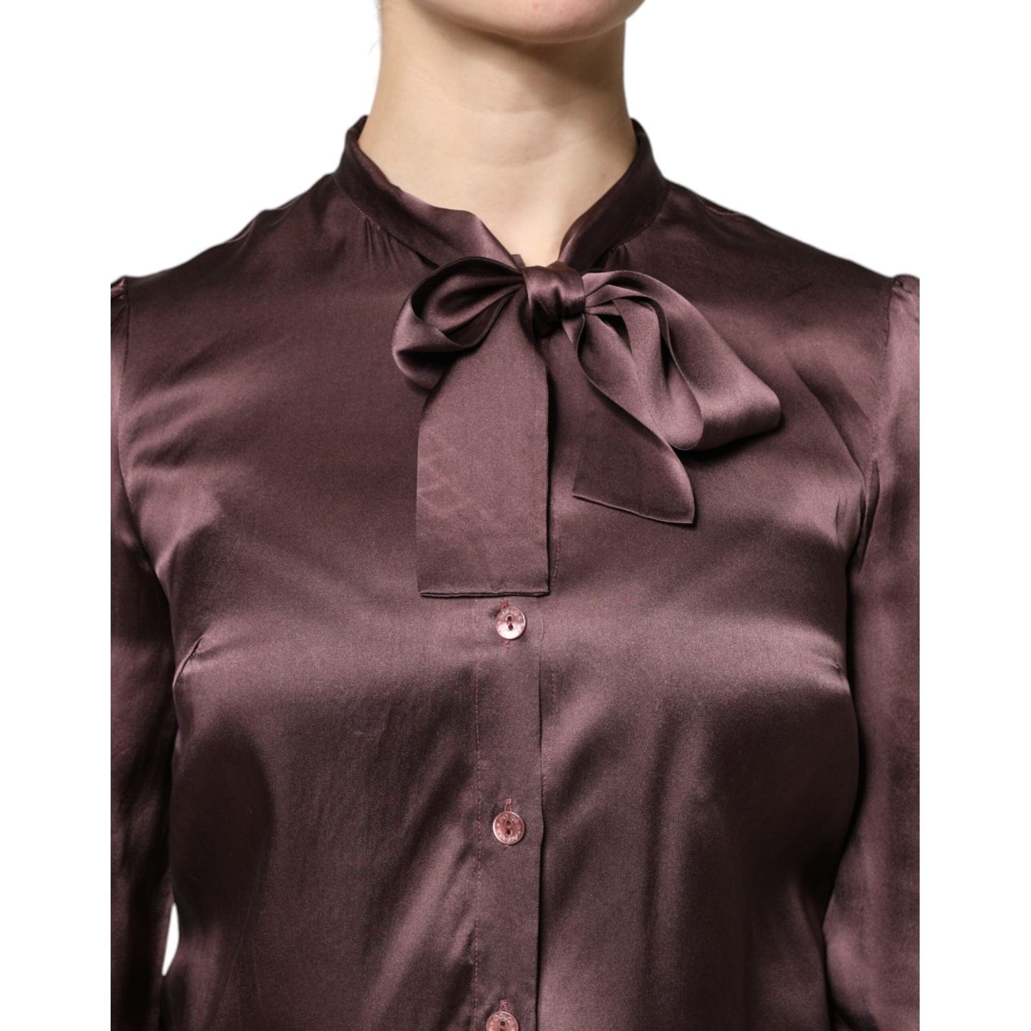 Dolce & Gabbana Brown Ascot Collar Long Sleeve Blouse Top TSH878632-42