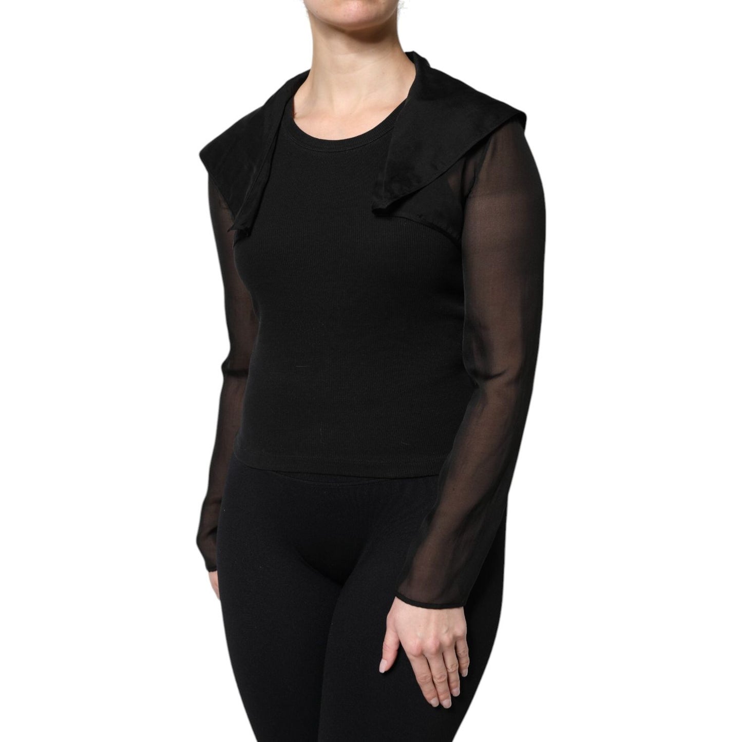 Dolce & Gabbana Black Silk Sheer Long Sleeves Blouse Top TSH878638-40