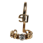 Dolce & Gabbana Gold Tone Engraved Logo Clear Crystals Adjustable Ring