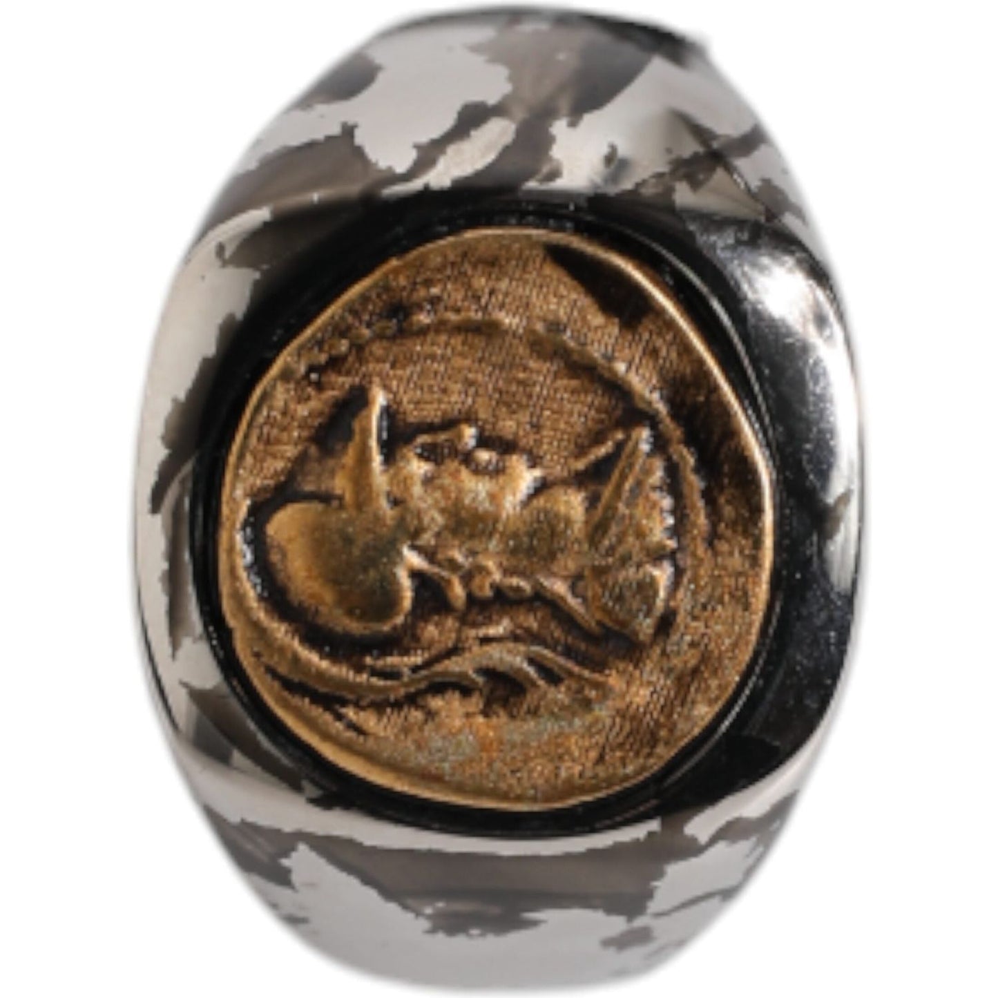 Dolce & Gabbana Silver Tone Engraved Two Color Real Brass Ring 1728,67345645728,Dolce & Gabbana,EU60 | US10,Jewelry,Material: 100% Real Brass,Men,Men - Jewelry,Preowned / Defect,Rings - Men - Jewelry,Silver SMY10464-60