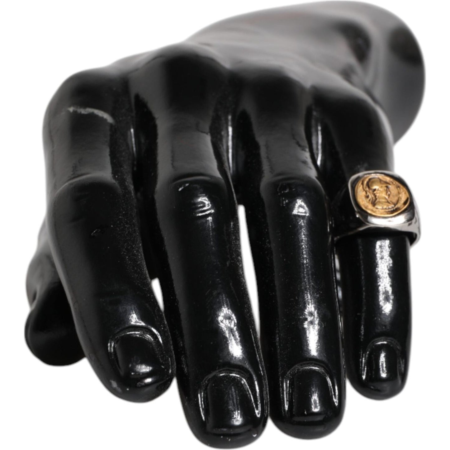 Dolce & Gabbana Silver Tone Engraved Two Color Real Brass Ring 1728,67345645728,Dolce & Gabbana,EU60 | US10,Jewelry,Material: 100% Real Brass,Men,Men - Jewelry,Preowned / Defect,Rings - Men - Jewelry,Silver SMY10464-60