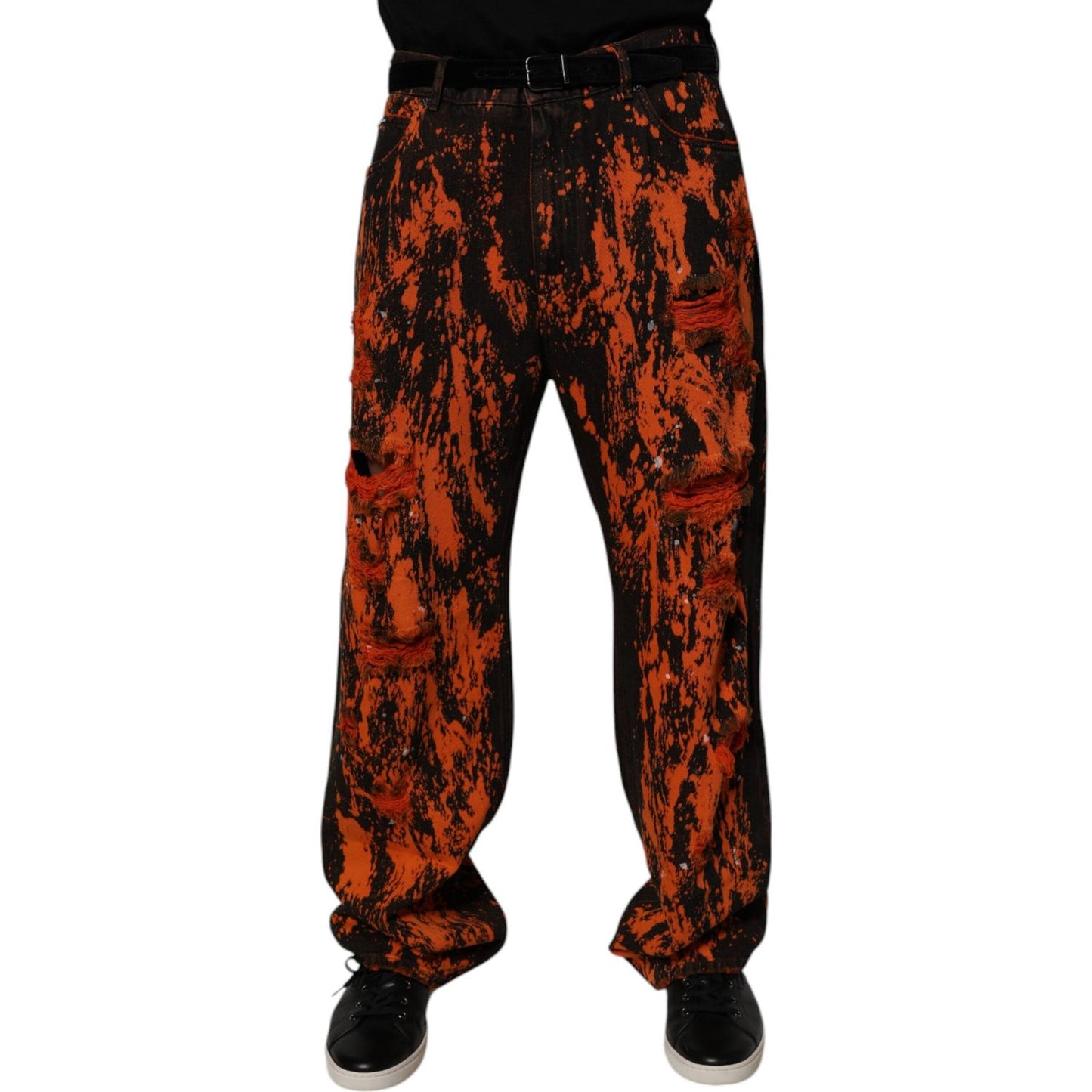 Dolce & Gabbana Black Red Tie Dye Cotton Straight Denim Jeans PAN75146-48