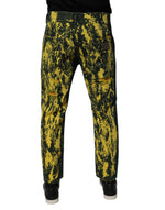 Dolce & Gabbana Black Yellow Tie Dye Tattered Skinny Men Denim Jeans PAN75159-48