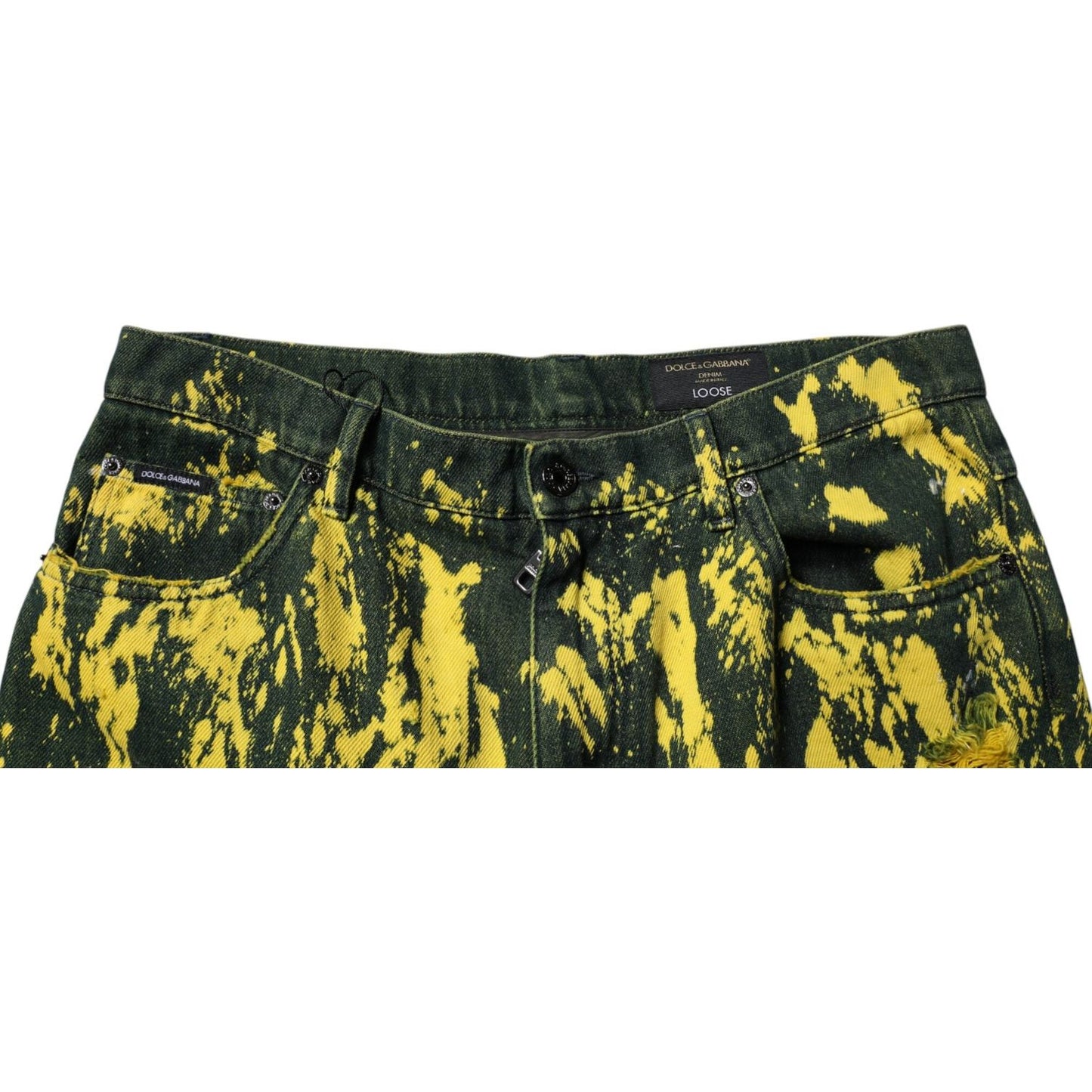 Dolce & Gabbana Black Yellow Tie Dye Tattered Skinny Men Denim Jeans PAN75159-48