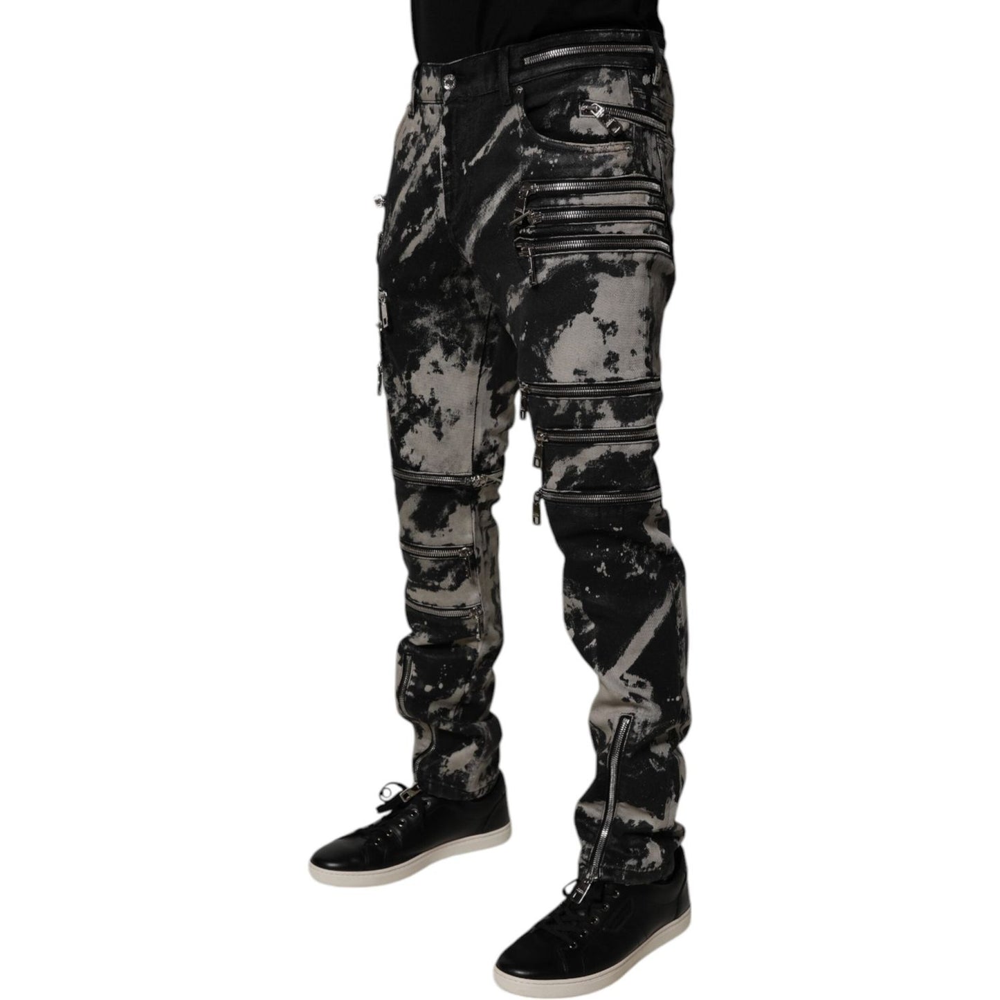 Dolce & Gabbana Black Tie Dye Cotton Skinny Zip Denim Jeans PAN75171-50